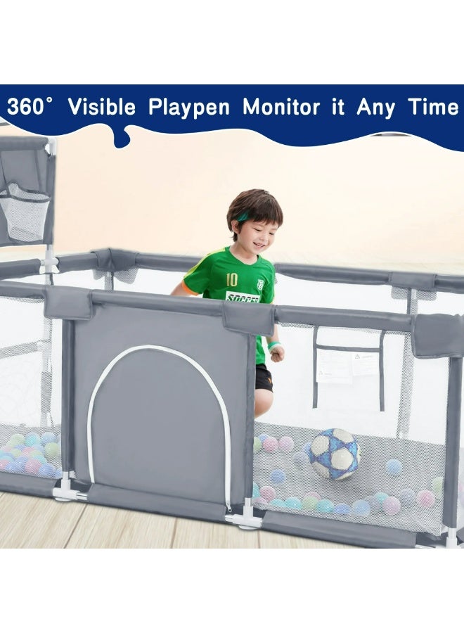 بيت كور ومحبس أطفال مستطيل كبير مع مرمى كرة قدم وحلقة سلة - ملعب أمان منزلي وساحة لعب للأطفال (180*120 سم)  بدون كور - Image 4